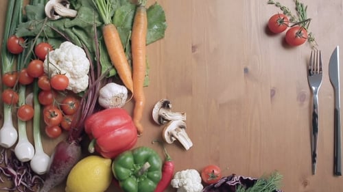 Colorful Vegetables Arranged on Wooden Surface