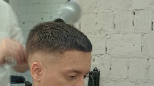 Drying, Styling Men's Hair In a Beauty Salon