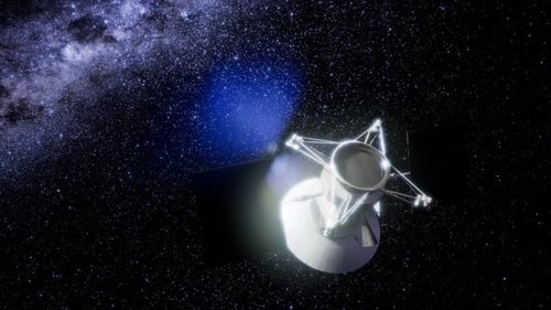 3D Animated Space Probe Satellite in Galaxy with Starfield