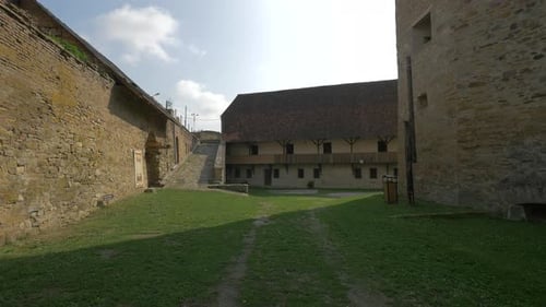 Green grass inside a medieval fortress