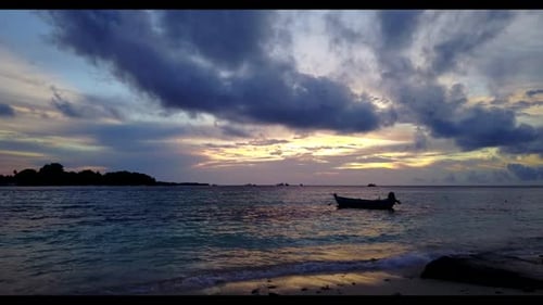 Aerial drone shot panorama of marine resort beach trip by turquoise sea and white sand background of