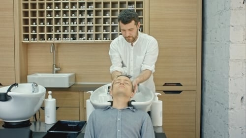 Hair Wash at a Modern Barber Shop