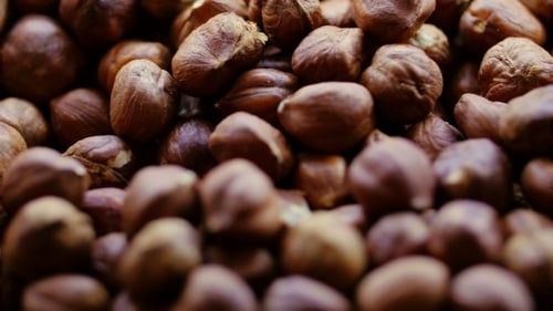 Close Up of Pile of Brown Hazelnuts