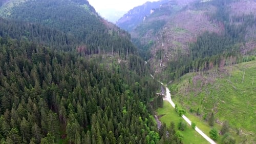 Vue aérienne de la vallée des montagnes