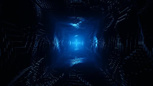 Flight Into Cosmic Web Structure, Neon Blue Sci-fi Tunnel