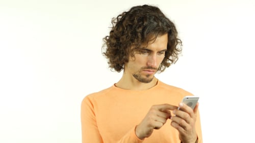 Man Using Smartphone on White Background