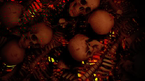 Animated Skulls and Ribcages with Burning Fire Loop Background