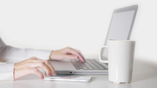 Business Woman Use Computer And Smartphone
