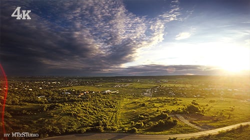 Scenic Countryside Landscape at Colorful Sunrise