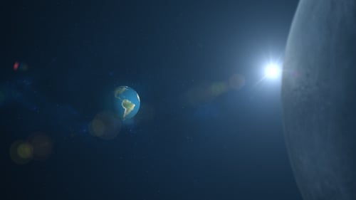 Realistic 3D Earth and Moon Space Flyby Animation