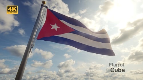 Cuba National Flag Waving Under Sunny Sky Animation