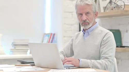Senior Adult Working at Laptop in Office