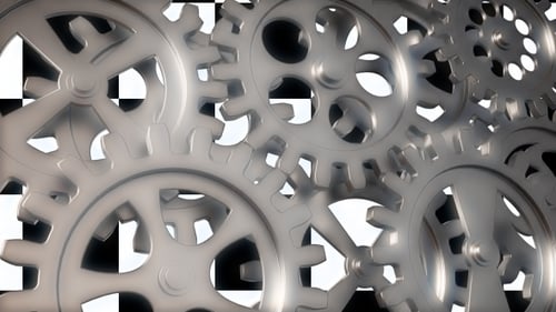 Seamless Loop of Interconnected Metallic Gears Animation