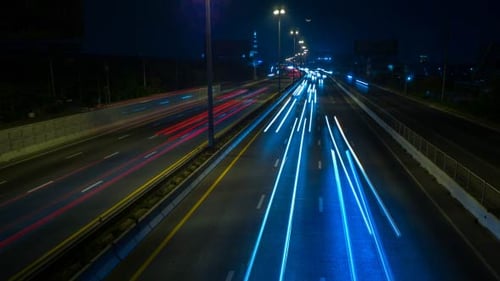 Night Time Lapse of Highway Traffic
