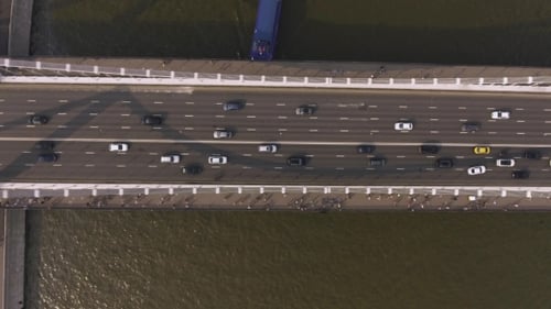 Krymsky Bridge Aerial View Car Traffic