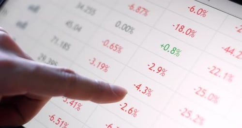 Stock Exchange and Market Finance Trading on Tablet Pad Graph and Chart. Zoom with Your Fingers on