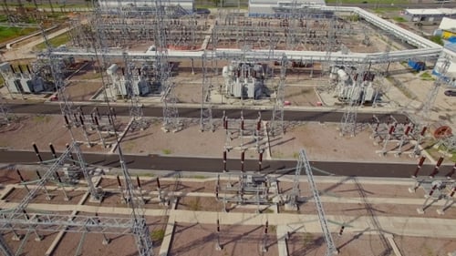 Aerial View Of Electrical Power Substation In The City