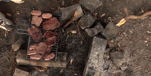 Delicious Meat and Sausages on Outdoor Grill