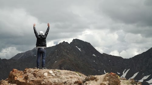 Man On Top Of Mountain. Conceptual Design.