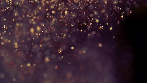 Abstract Golden Particles with Blurred Defocused Bokeh Moves Chaos, Snow Flakes