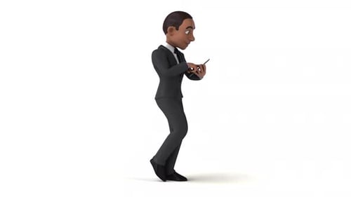 3D Animated Businessman Walking And Texting On Smartphone Loop