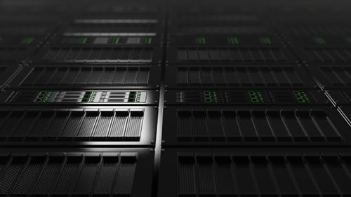 Modern Server Room, Low Angle View. Seamless Loop Able Clip