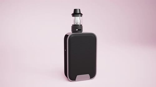 E-Zigarette auf dem rosa Hintergrund. Schwarze elektronisch Zigarette. Mit dem Tabak aufhören