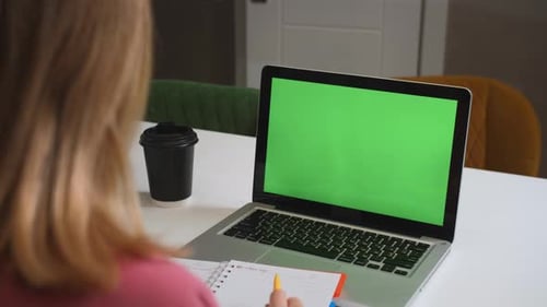 Green Screen Laptop Computer Concept Online Distance Education Video Call Conference