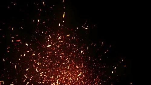 Glowing Hot Fire Sparks on Black Background Overlay