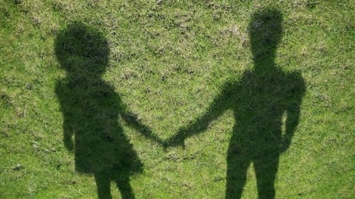 Shadows Man And Girl Over Grass