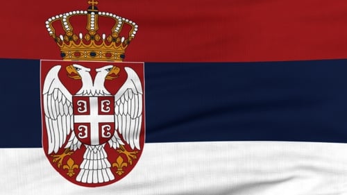 Serbia Flag Waving with National Coat of Arms