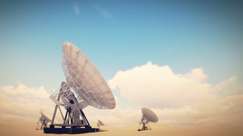 Rotating Radio Telescopes in Desert Sky Animation