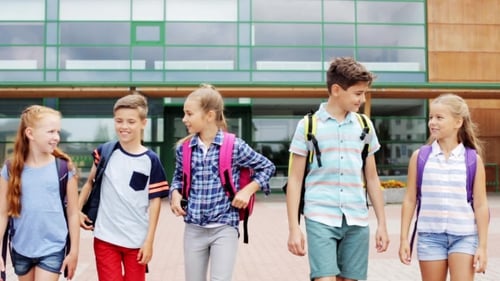 Group Of Happy Elementary School Students Walking 1