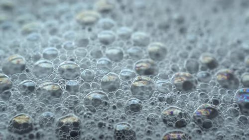 Iridescent Liquid Bubbles Moving in Extreme Close Up