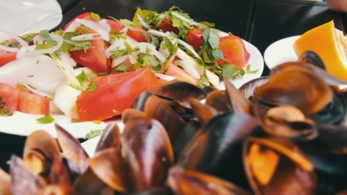Seafood Mussels On a Plate In a Restaurant