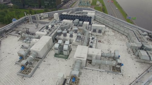 Aerial View Of The Equipment On The Roof a Modern Building