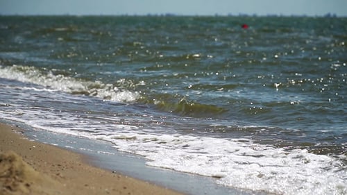 Panorama Of the Sea Coast. Sea Splashing Over Sandy Beach