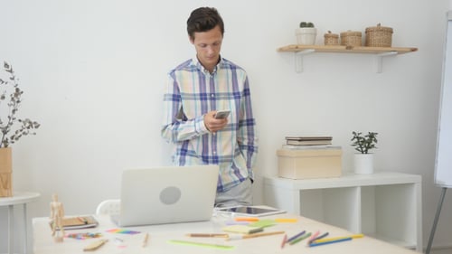 Man Busy Text Messaging on Smartphone, Typing SMS