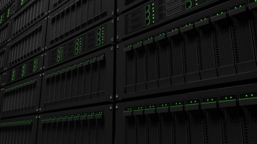 Computer Server System with Flashing Green Lights