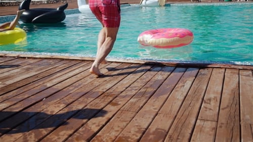 Man Jumping In Pool, Huge Splash. 20S.