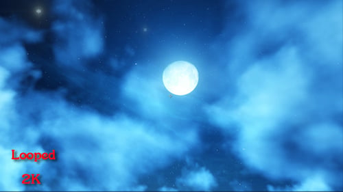 Full Moon Night Sky with Dynamic Blue Clouds Animation