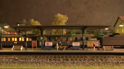 Model of Railway Station with People Waiting for a Train.