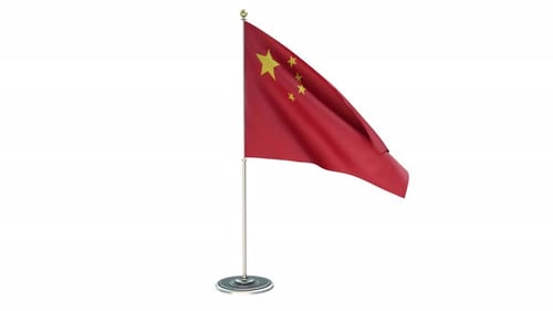 Realistic Waving China Flag on Golden Pole Stand