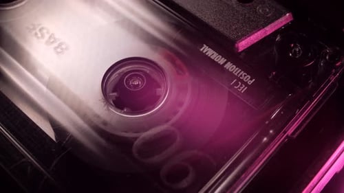 Cassette Tape Reel Spinning in Vintage Player