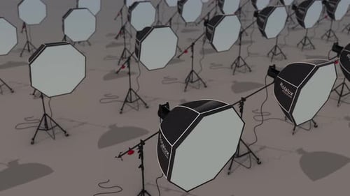 Beaucoup de bras de perche de studio avec softbox dans une rangée 4k
