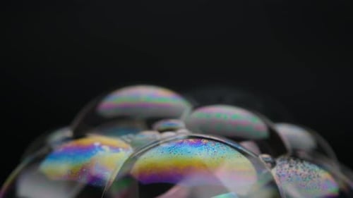 Soap bubbles isolated on black background. Abstract soap bubbles with colorful reflections.