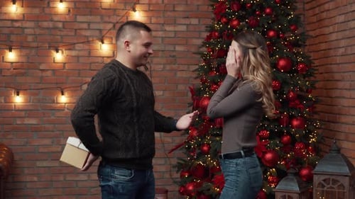Man Giving Gift To Woman At Christmas