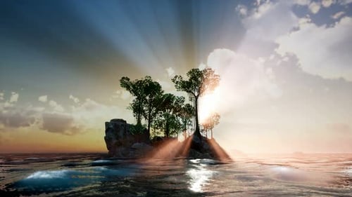 Rocky Island with Trees As Ocean