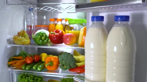 Open Refrigerator Filled with Food