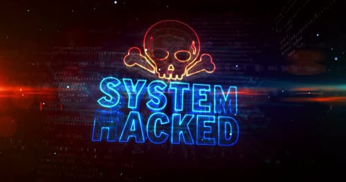 System-Hack-Warnung mit abstrakter Animation des Schädelsymbols